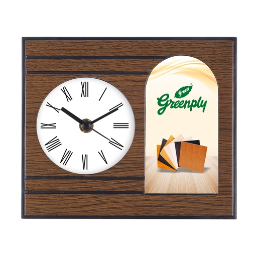 [60154] Table Clock Cum Pen Stand - Green Ply