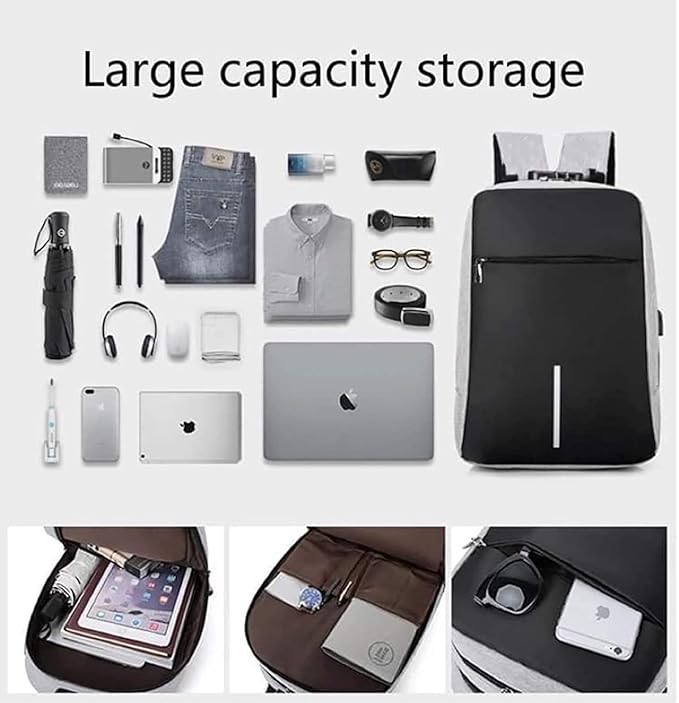 Anti-Theft Laptop Backpack with USB Charging Port, Combination Lock and Night Reflective Printing ( 42 x 32 
 x 13 cm)