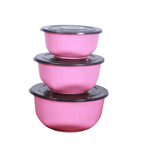 Bowl Steel inner With Airtight Lid - (3 Pcs Set - 1000 ML x 1500 ML x 2000 ML)