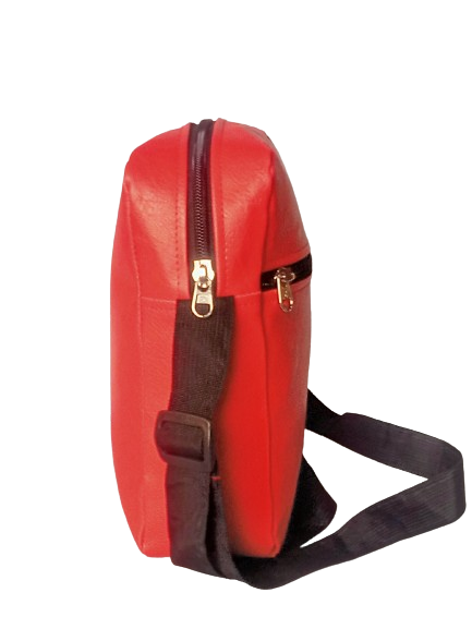 SLING BAG - SIZE : 9 1/2" X 8 1/2" X 3", 24022201, 2796L, RED COLOR PU COATED REXINE					