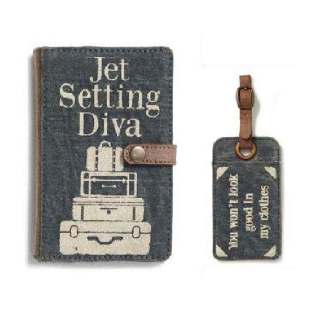 Diva Bundle Pack Of Canvas Recycled Luggage Tag & Passport Wallet