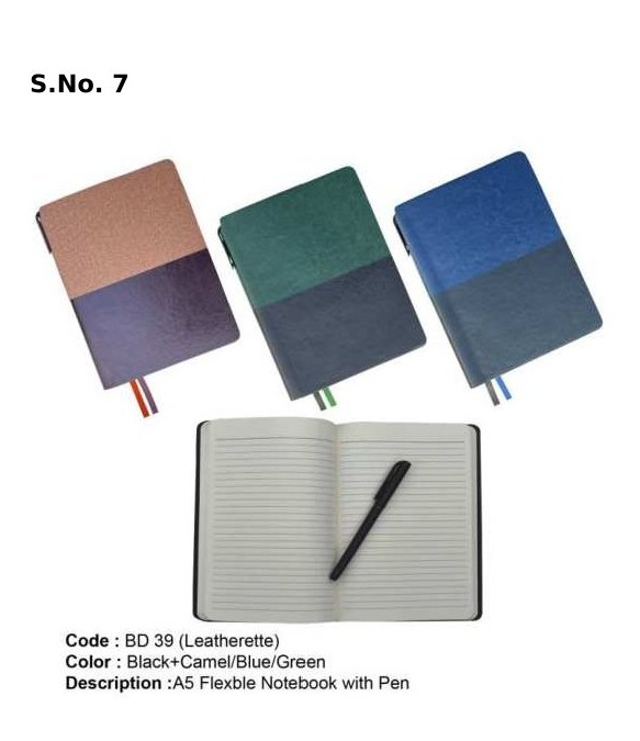 Multicolor A 5 dateless flexible notebook with pen (192 Pages)