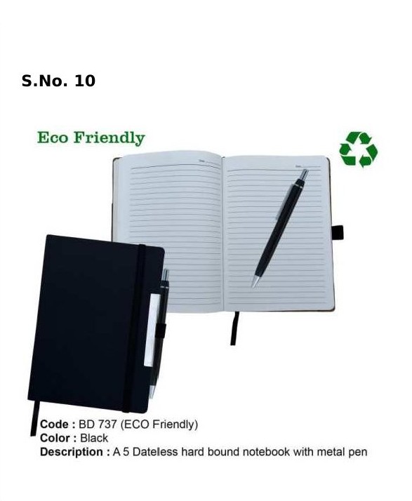 A 5 Dateless hard bound notebook with metal pen (192 Pages) - Eco-Friendly