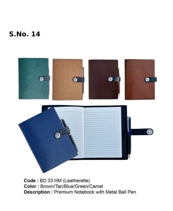 Premium notebook with metal pen (296 Pages) Size : 159 X 118 mm