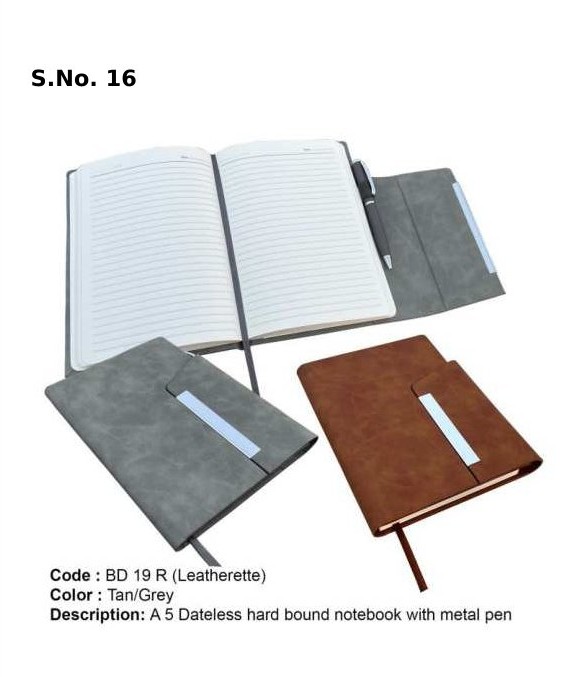 A 5 Dateless hard bound notebook with metal pen (192 Pages) - Eco-Friendly