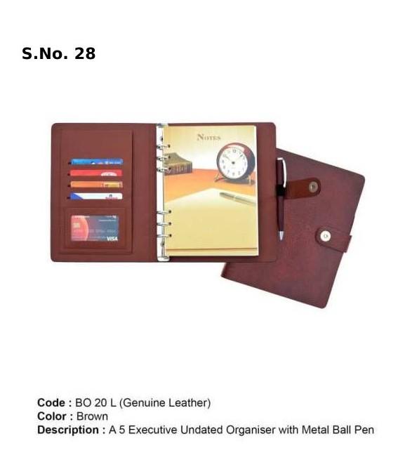 A 5 Executive undated organiser with metal pen (250 Pages) - GENUINE LEATHER
