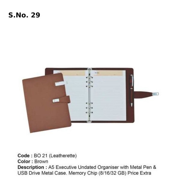A 5 Executive undated organiser with metal pen & USB Drive metal Case (250 Pages)