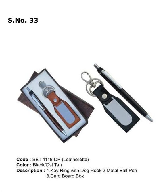 2 Piece Gift Set of Leatherite gents wallet, key ring with dog hook, card board box