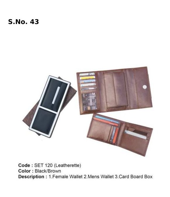 2 Piece Gift Set of Leatherite ladies wallet, gents wallet, card board box