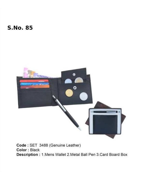 2 Piece Gift Set of gents wallet, metal ball pen, card board box