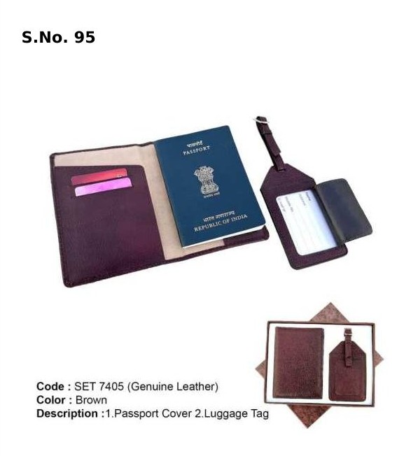 2 Piece Gift Set of passport cover with card slot, luggage tag, card board box