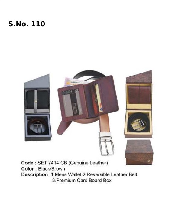 2 Piece Gift Set of reversible belt, gents wallet, premium card board box