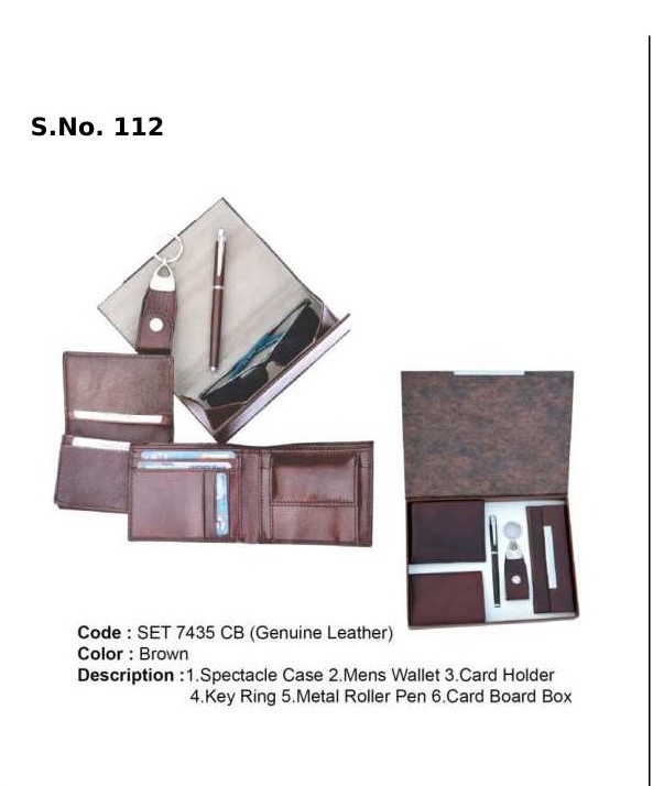 5 Piece Gift Set of spectacle case, gents wallet, card holder, key ring, metal roller pen, card board box