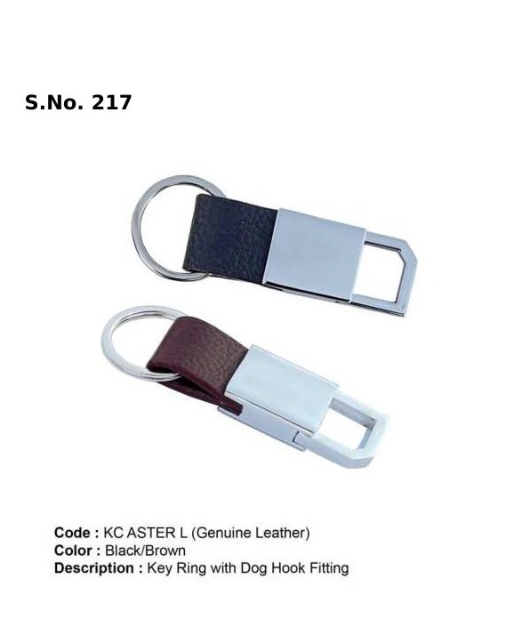 Key Ring with Dog Hook Fitting - Genuine Leather