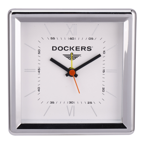 Dockers Table Clock (Alarm Clock) - Silver Leaf Dial Size :  4.75"X4.75" Dial Size :  4"X4"