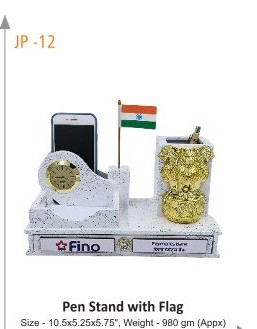 Pen Stand with Flag Size - 10.5x5.25x0.75", Weight - 980 gm (Appx)