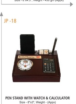 PEN STAND WITH WATCH & CALCULATOR Size - 8"X3", Weight - (Appx)
