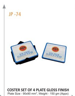 COASTER SET OF 4 PLATE GLOSS FINISH Plate Size - 90x90 mm", Weight - 150 gm (Appx)