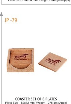 COASTER SET OF 6 PLATES Plate Size - 82x82 mm, Weight - 275 gm (Appx)