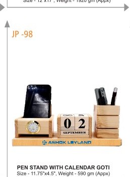 PEN STAND WITH CALENDAR GOTI Size - 11.75x4.9""