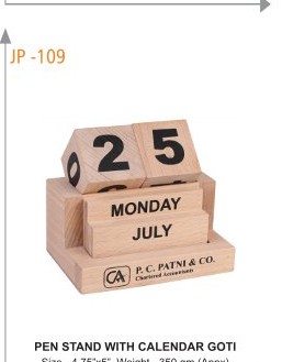 PEN STAND WITH CALENDAR GOTI Size - 4.75x5""