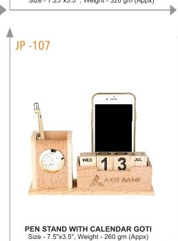 PEN STAND WITH CALENDAR GOTI Size - 7.5x3.5""