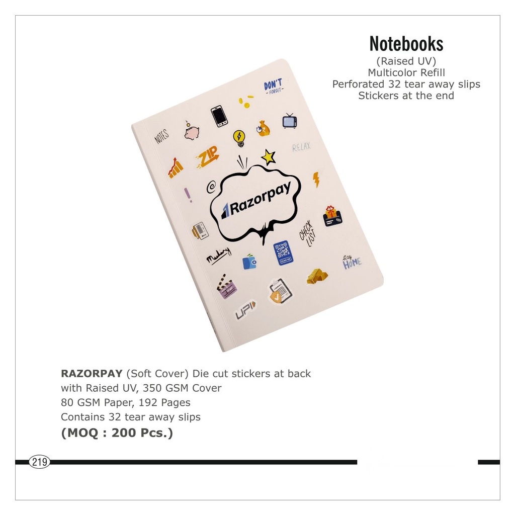 NOTE BOOK (Soft Cover) Die cut stickers at back with Raised UV