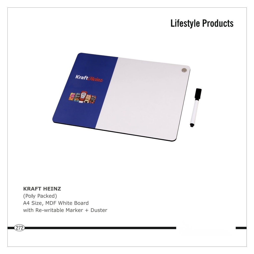 A4 Size MDF White Board With Re-Writable Marker + Duster