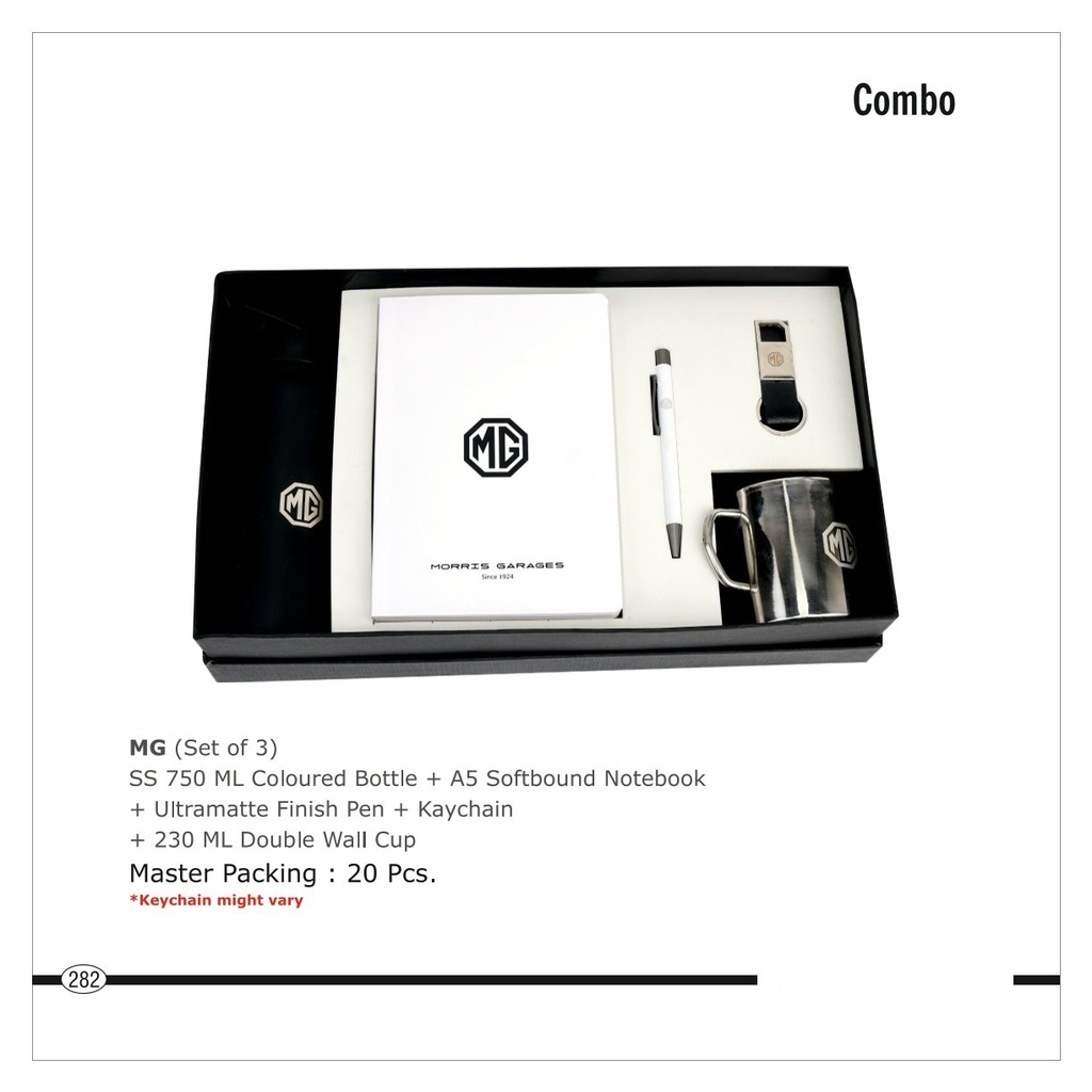 5 Pc set of SS 750 ML coloured bottle + A5 Softbound Notebook + Ultramatte finish Pen + Keychain + 230 ML Double wall Cup