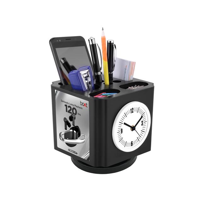 Table Revolving Pen Stand With Clock Size	5.25X5.25X4.75"