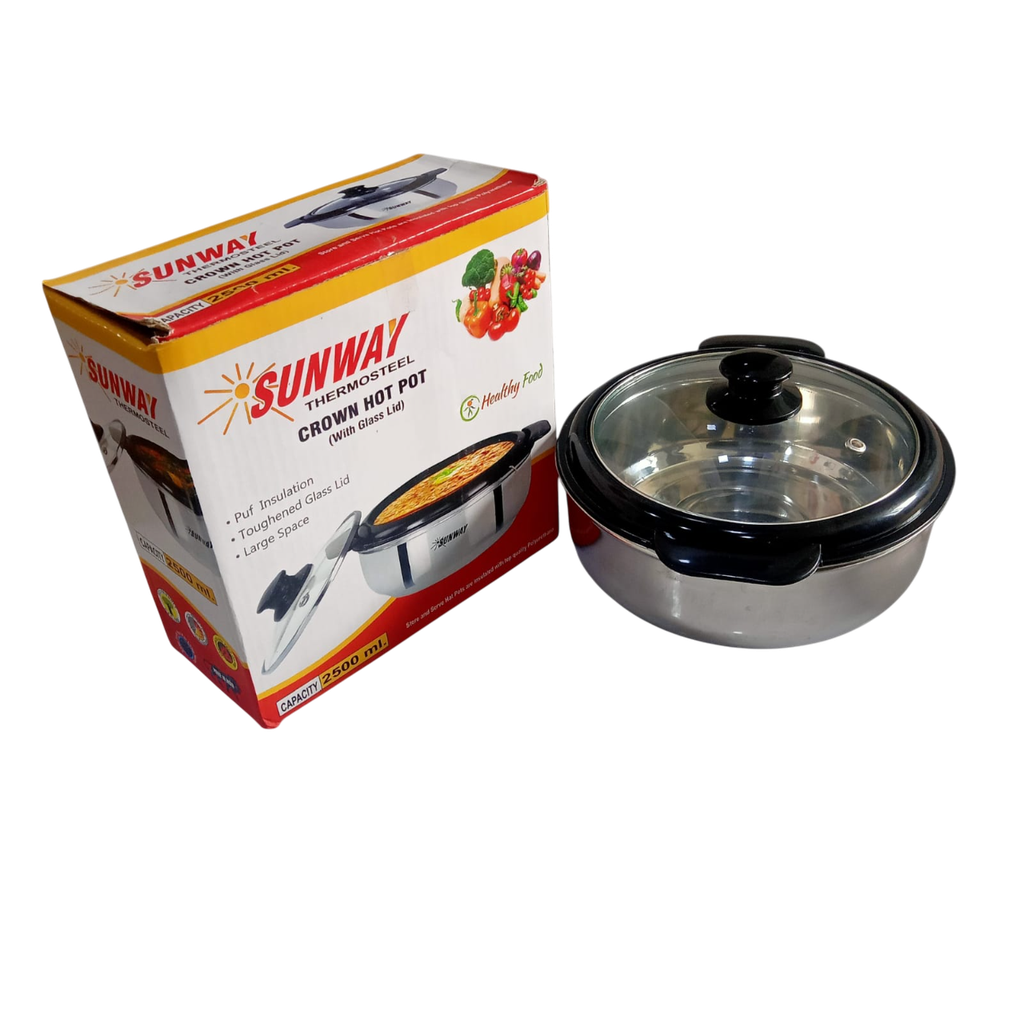 Stainless Steel Casserole with Glass Lid with Box Packing - 2500 ML (78 Nos)