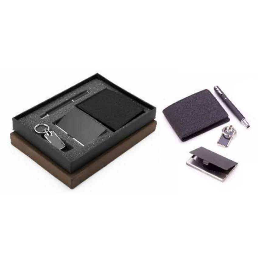 4 In 1 Leatherette And Metal, Gents Wallet,Carholder,Key Chain,Pen And Box