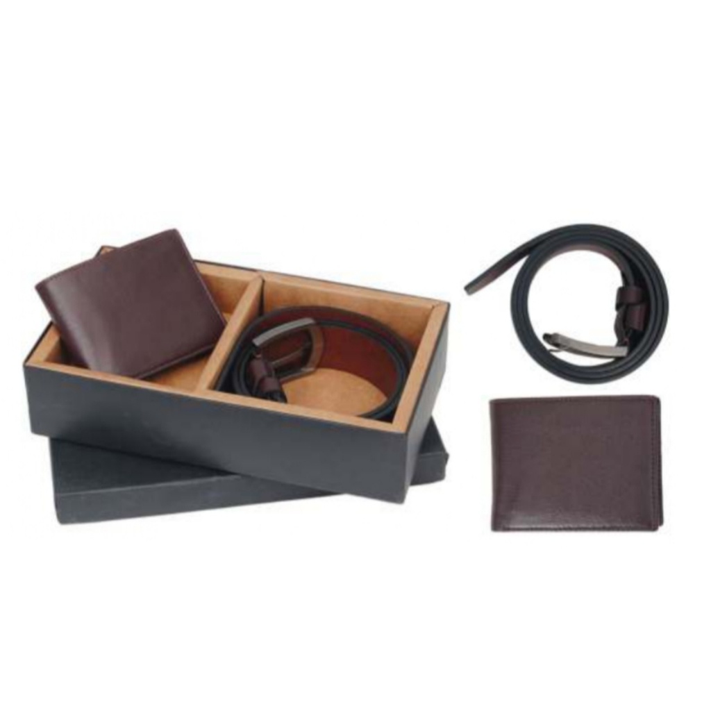 2 In 1 Set Leather With Gents Wallet,Belt And Box 