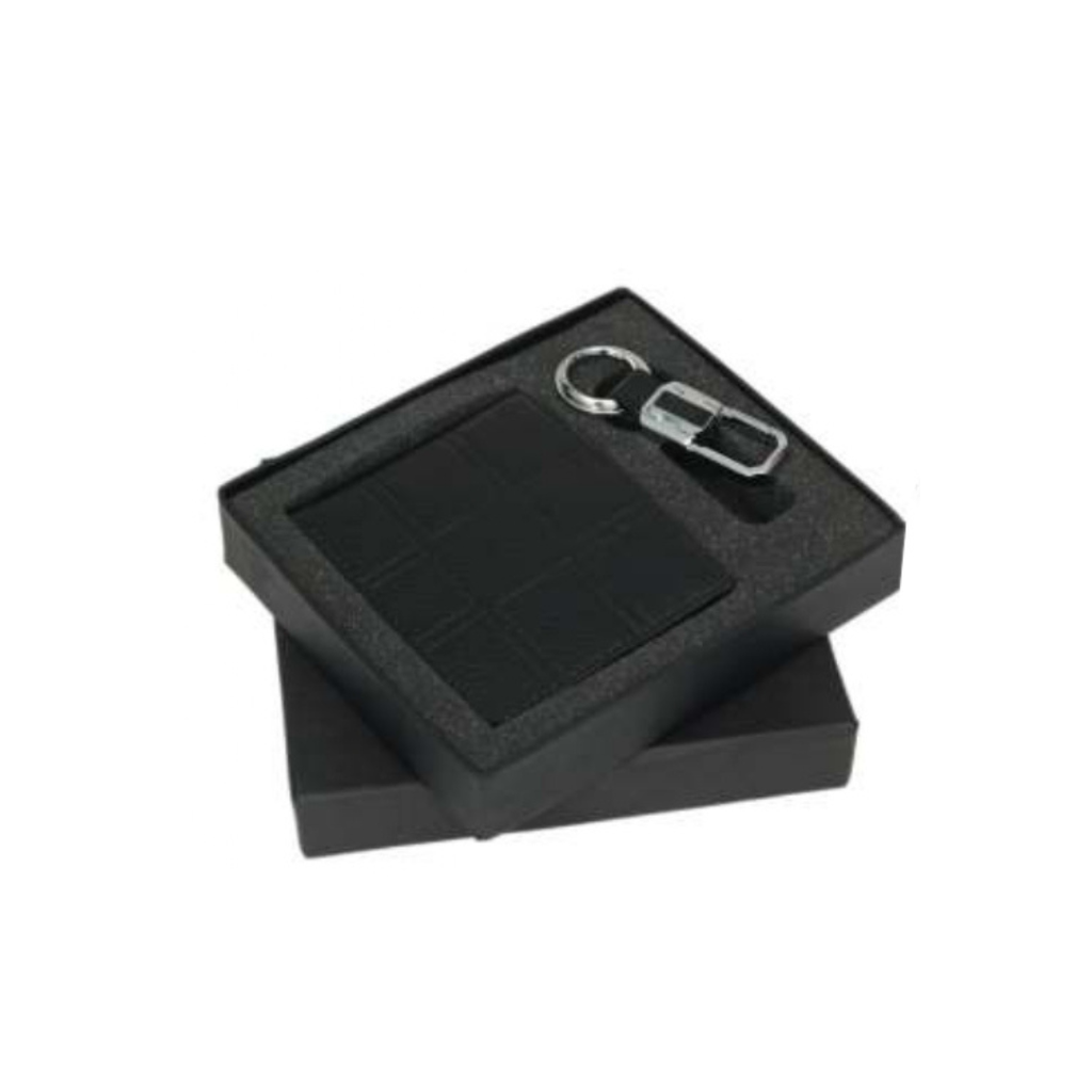 2 In 1 Black Leather Set Gents Wallet, Key Chain With Box