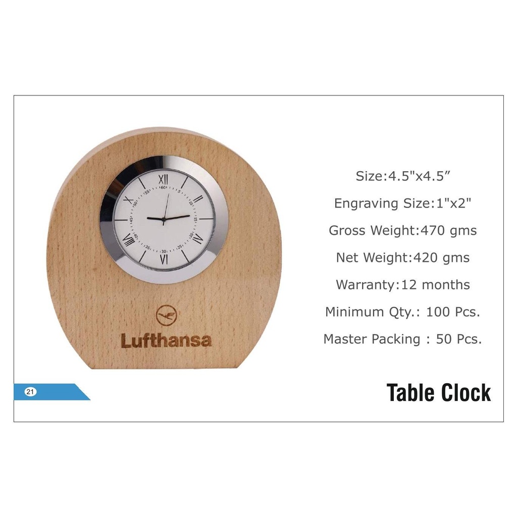 Lufthansa  |  Table Clock - Size : 4.5" X 4.5", Engraving Size : 1" X 2" (Moq : 100 Pcs)