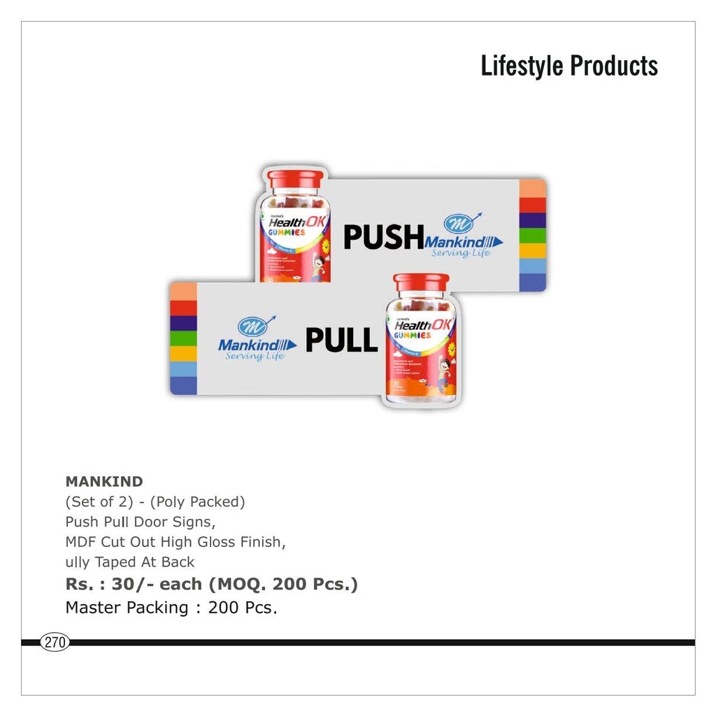 Mankind  |  Push Pull Door Sings, Mdf Cut Out High Gloss Finish, Ully Taped At Back (Moq : 200)