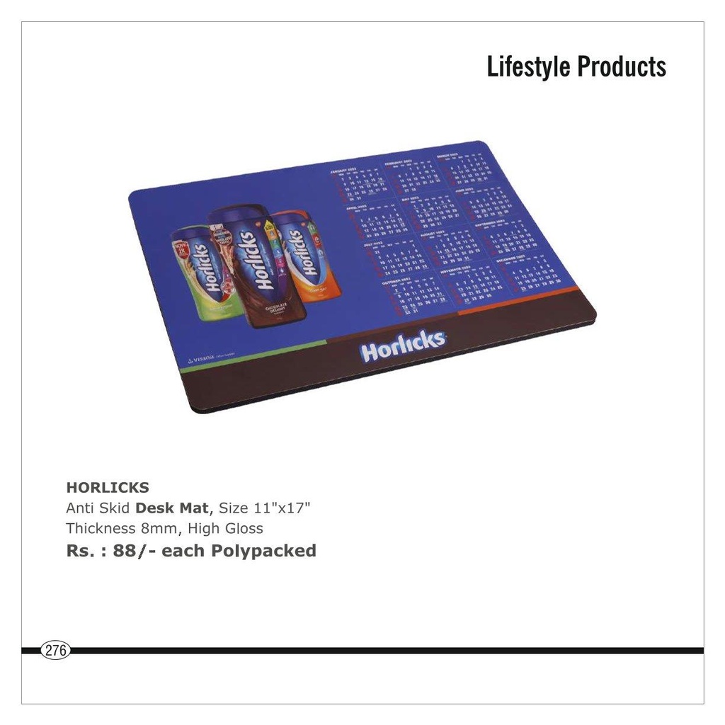 Horlicks  |  Anti Skid Desk Mat -Size : 11" X 17", Thickness 8Mm, High Gloss