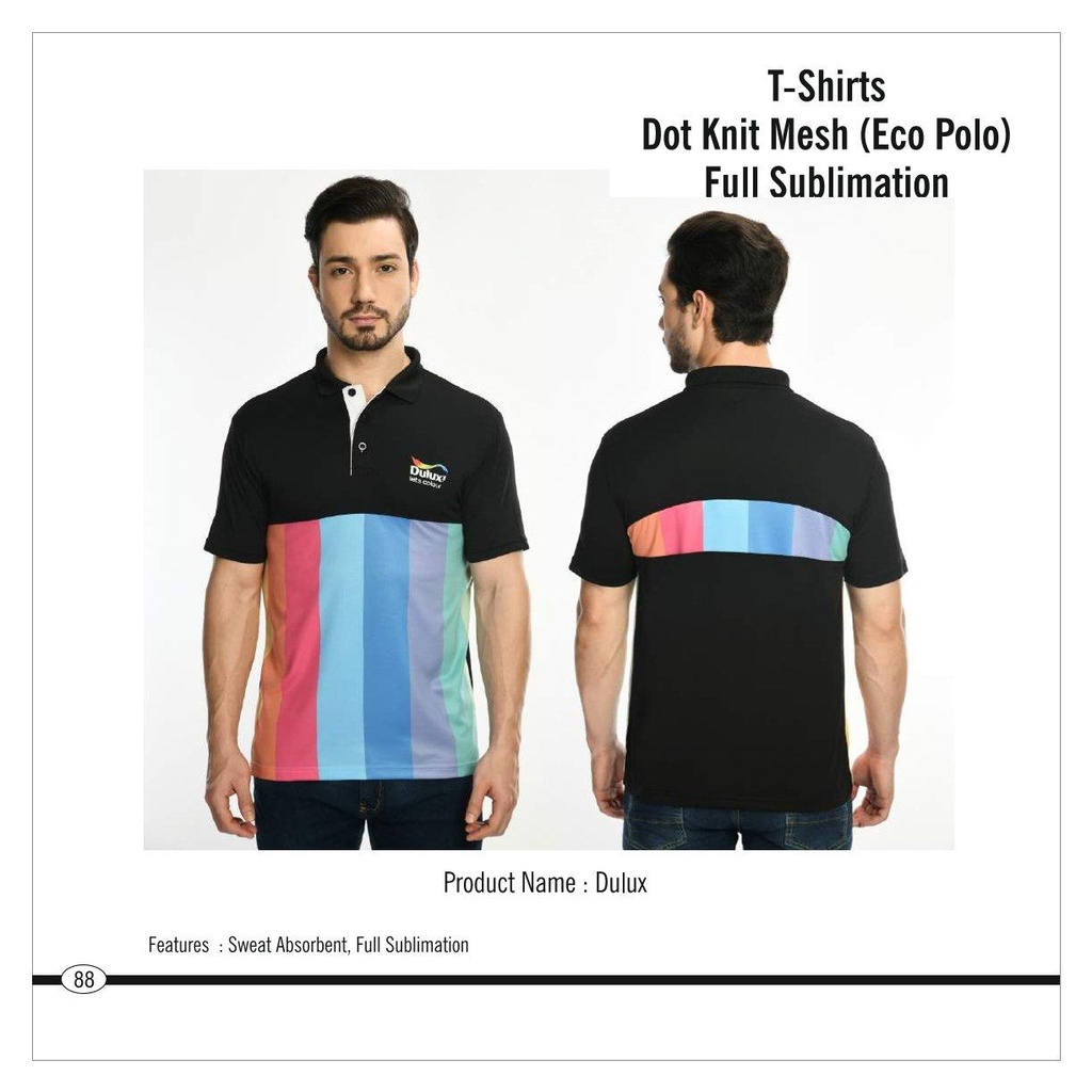 Dulux  |  T-Shirt - (Round Neck) Half Sublimation, Fabric : Dot Knit Mesh, Base Colour : Black, Features : Sweat Absorbent, Contrast Band