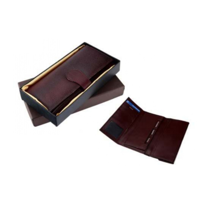 Brown ndm leather ticket folder 3 fold 