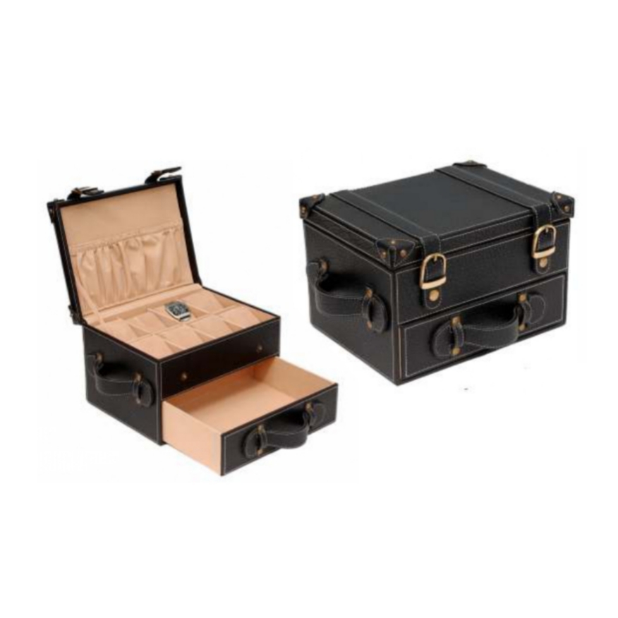 Black white box for 8 watches with drawers 