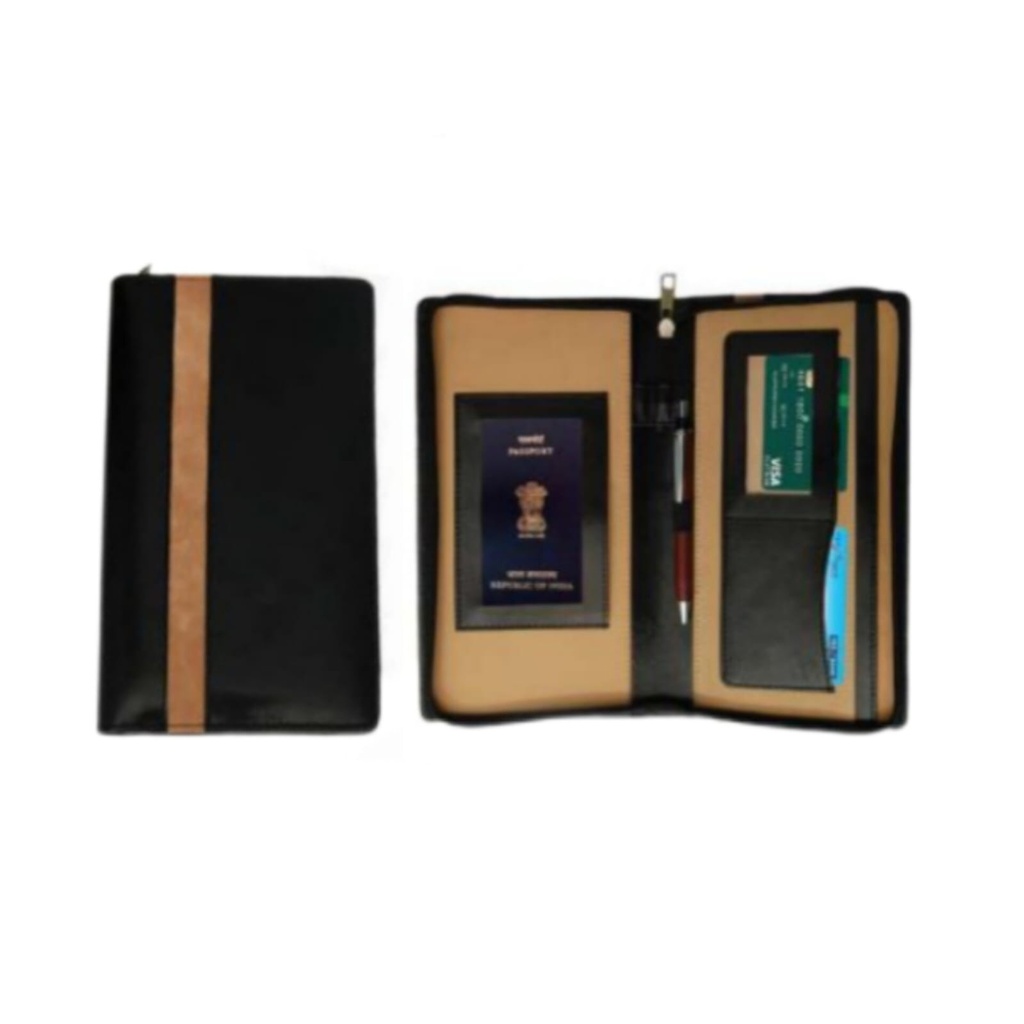 BLACK & BEIGE LEATHERETTE TICKET FOLDER
