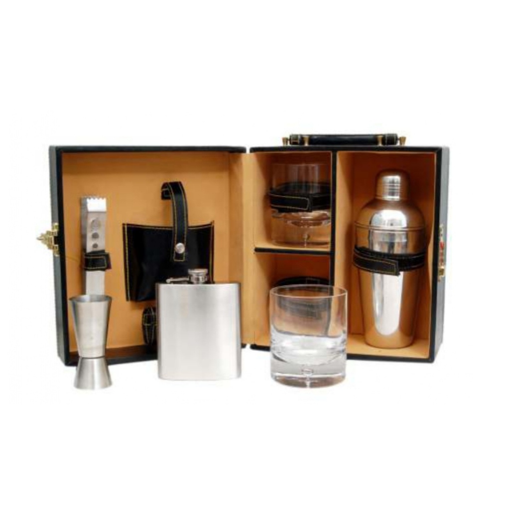 Black 6 glass bar set with shaker