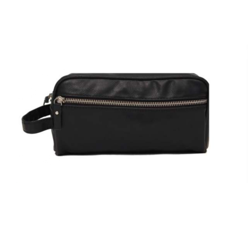 BLACK LEATHERETTE POUCH WITH METAL ZIP
