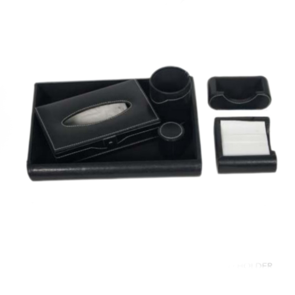 6 IN 1  -	TRAY , SLIP BOX , PENSTAND , VISITING CARD HOLDER , PAPER WEIGHT , TISSUE BOX
