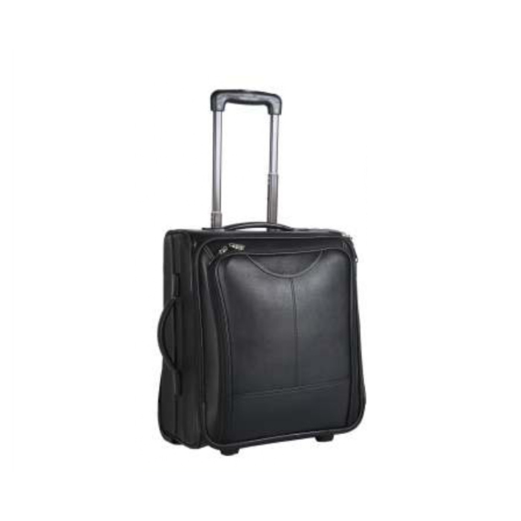 BLACK PU OVERNIGHTER TROLLY BAG
