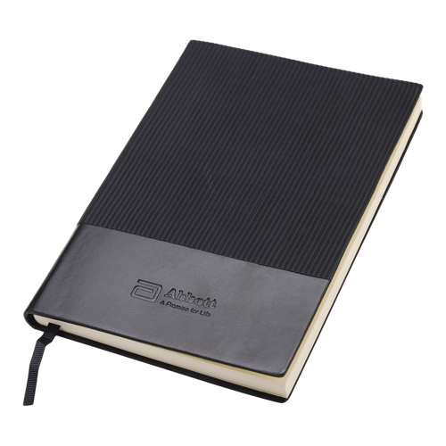 NOTEBOOK - A5 SIZE, 80 GSM PAPER, 80 SHEET, 160 PAGES. TEXTURED STRIPED PU NOTEBOOK, COLOR : BLACK