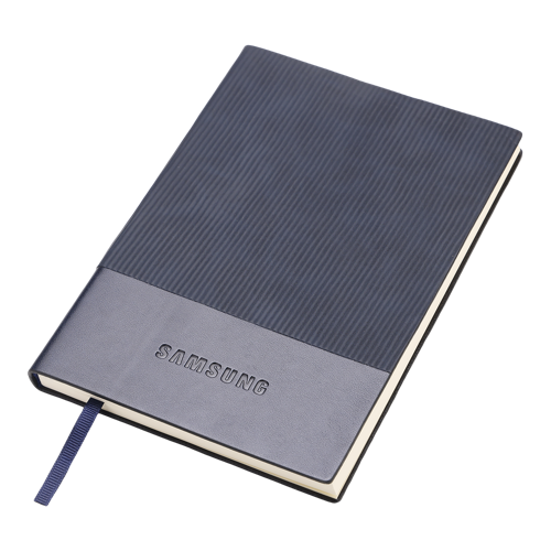NOTEBOOKS - A5 SIZE, 80 GSM PAPER, 80 SHEET, 160 PAGES. TEXTURED STRIPED PU NOTEBOOK, COLOR : BLUE,, WITH BOX