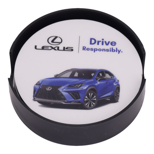 COASTERS - MDF High Gloss Coaster ( Set of 4 pcs) With Stand & Box - ROUND COASTER