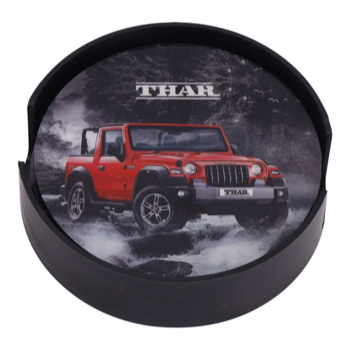 COASTERS - MDF High Gloss Coaster ( Set of 4 pcs) With Stand & Box - ROUND COASTER