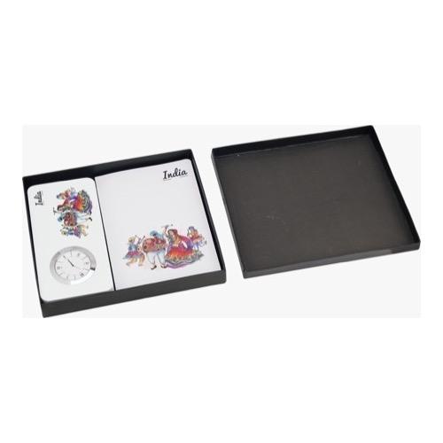 Set of 2 pcs : Table Clock India + Notebook with Colored Refill & Perforated Strips